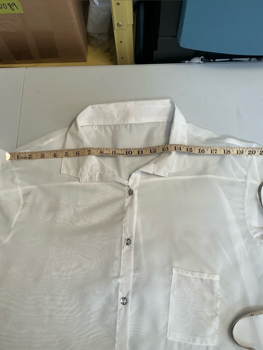 2165 - Elegant Sheer White Button-Down Blouse with Sparkly Diamond Accents - Per - Picture 7 of 8